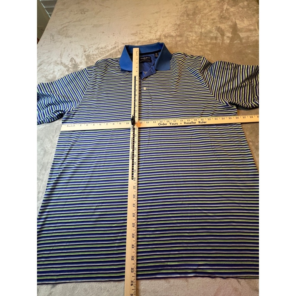 Austin Reed London Shirt Mens XXL Blue Green StripePolo Double Mercerized Cotton - Picture 3 of 5